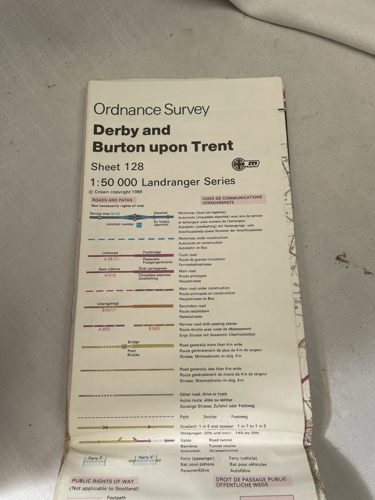 Vintage Ordnance Survey Map Sheet 128 Derby And Burton Upon Trent Landranger
