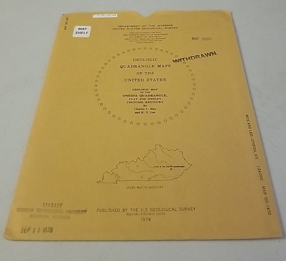 USGS Geologic Map Oneida Quadrangle, Claw & Owlsley Counties, Kentucky w/Sleeve