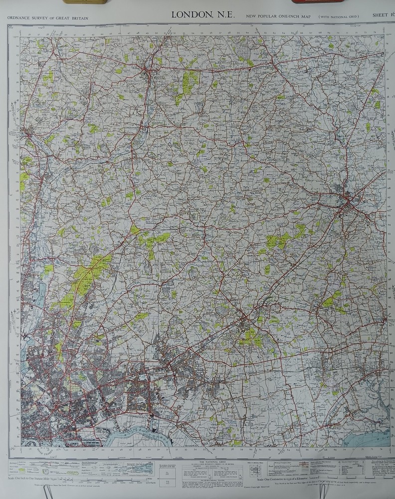 Ordnance Survey Map – London N.E. (1946). 1 Inch = 1 Mile. 73cm x 90cm. VGC