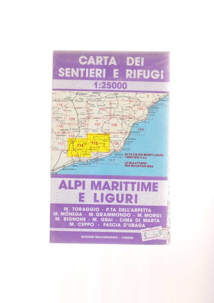 carta mappa SENTIERI E RIFUGI ALPI MARITTIME E LIGURI 113 114