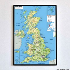 UK Physical Map GREAT BRITAIN ENGLAND WALES SCOTLAND Poster Wall Art A4 A3 A2