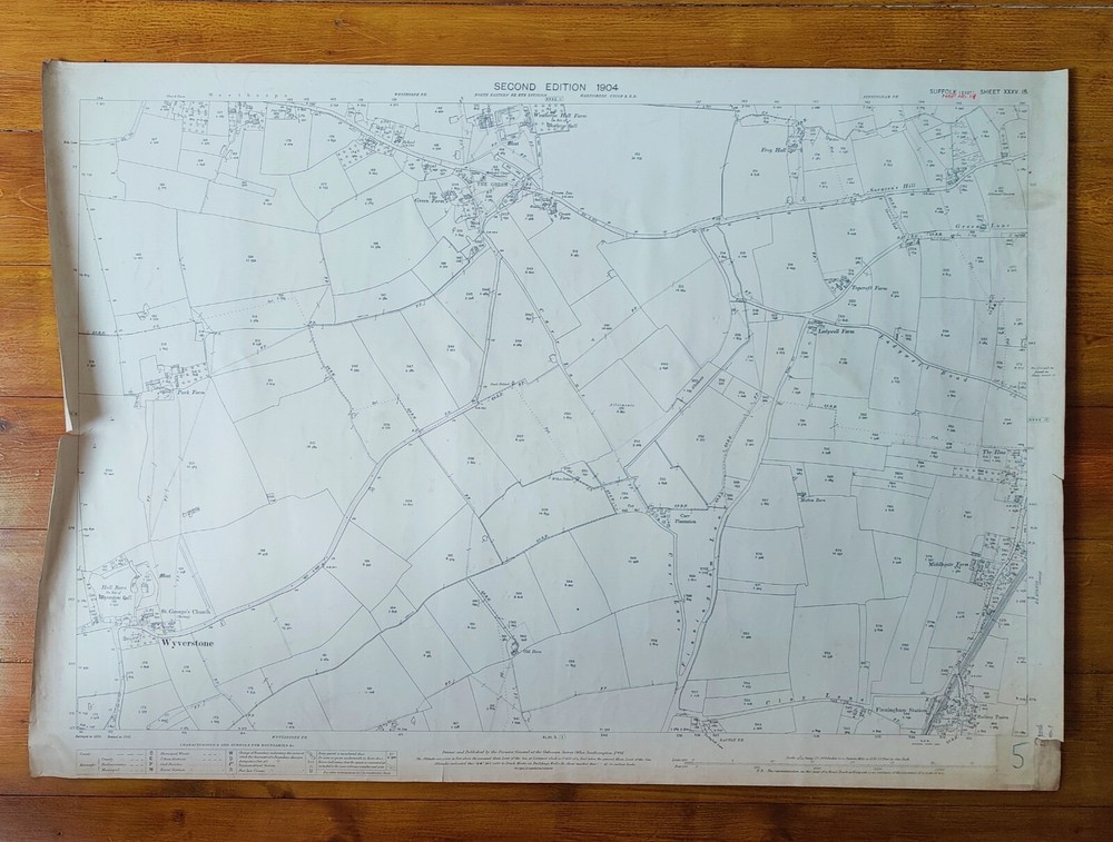 VINTAGE 1904 ORDNANCE SURVEY ROLLED MAP WESTHORPE 104CM X 73CM