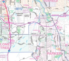 Metro Denver-Aurora-Boulder CO Detailed Region Wall Map w/Zip Codes