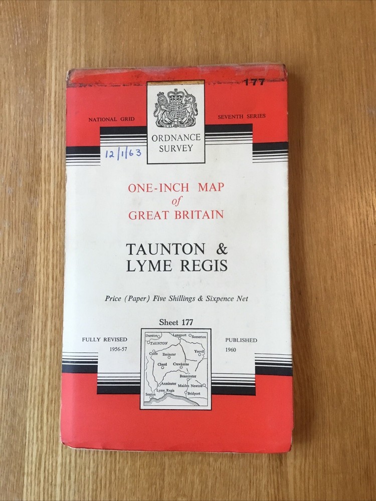 1960 Ordnance Survey One Inch Seventh Series Map 177 Taunton And Lyme Regis