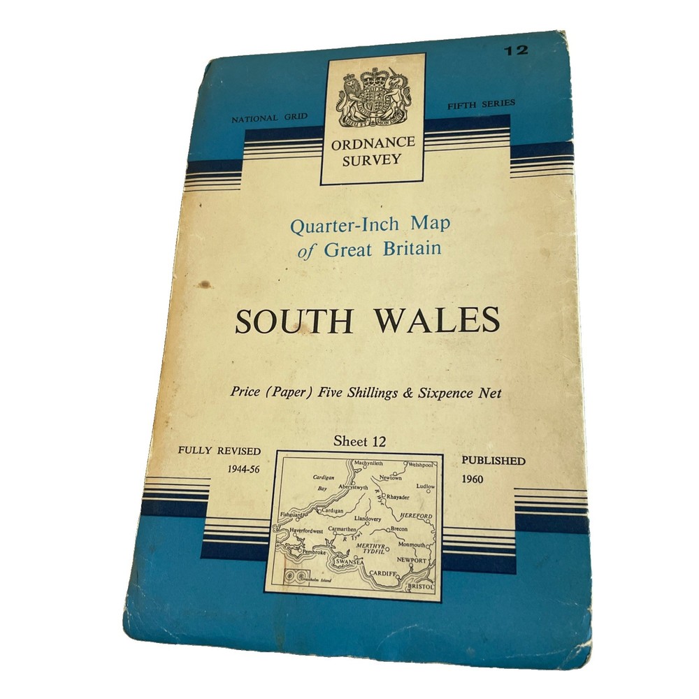 SOUTH WALES Ordnance Survey OS Sheet 12 Quarter-Inch Paper Map 1960