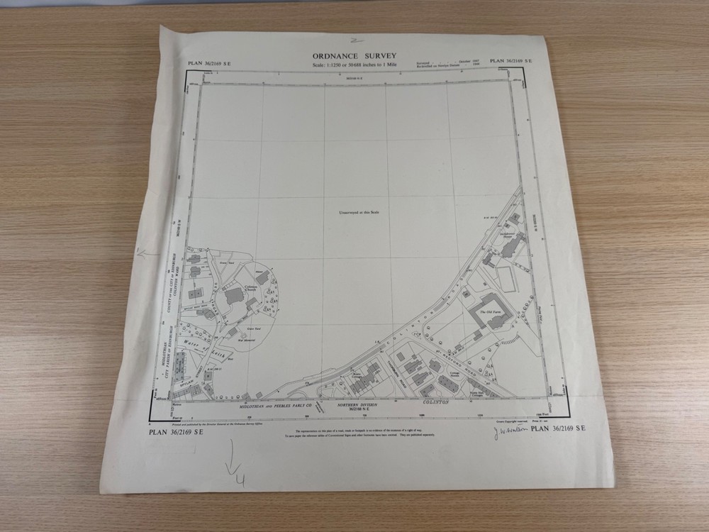 Ordnance Survey 1:1250 Plan 36/2169 SE Colinton Edinburgh c1948 Vintage Map