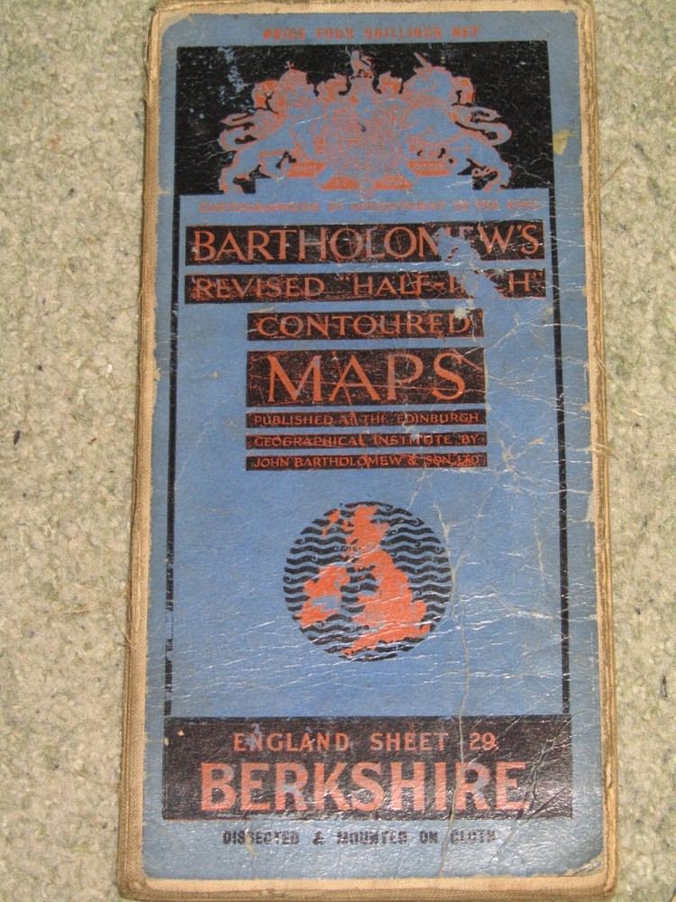 Bartholomews Revised Half Inch Map: sheet 29 Berkshire – 1929 on dissected cloth