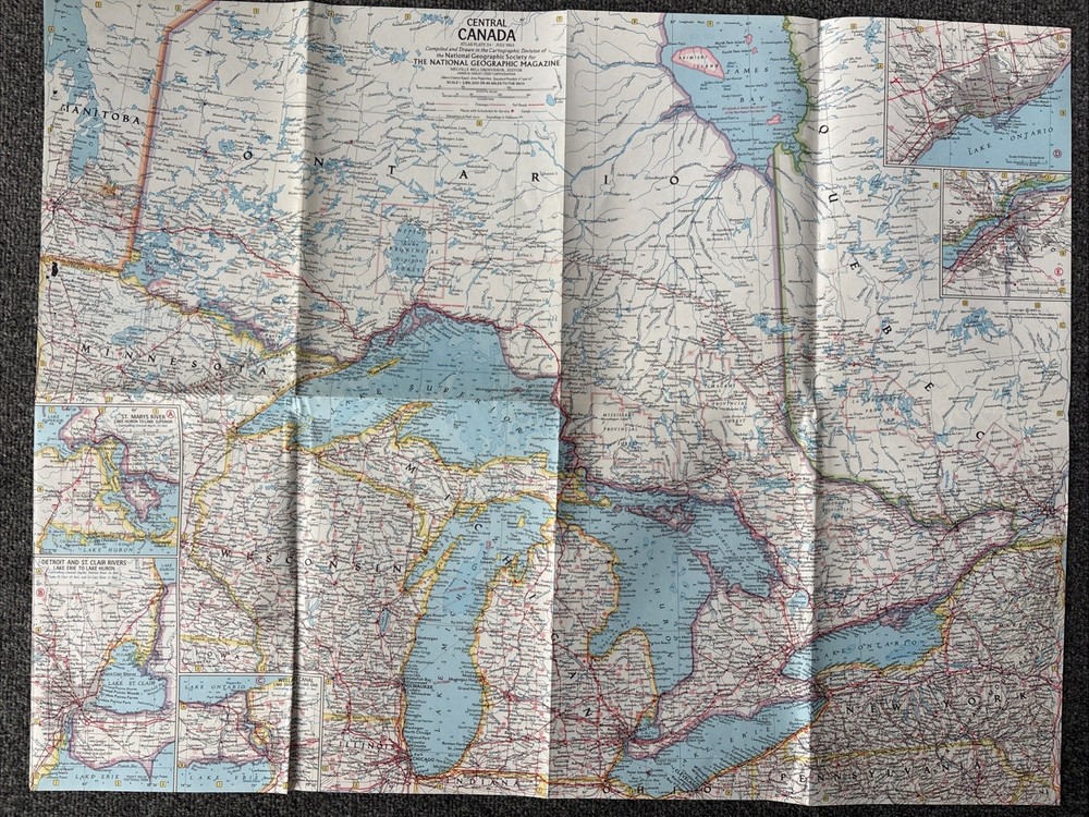 National Geographic Magazine Paper Map Of Central Canada 1963 Atlas Plate 24