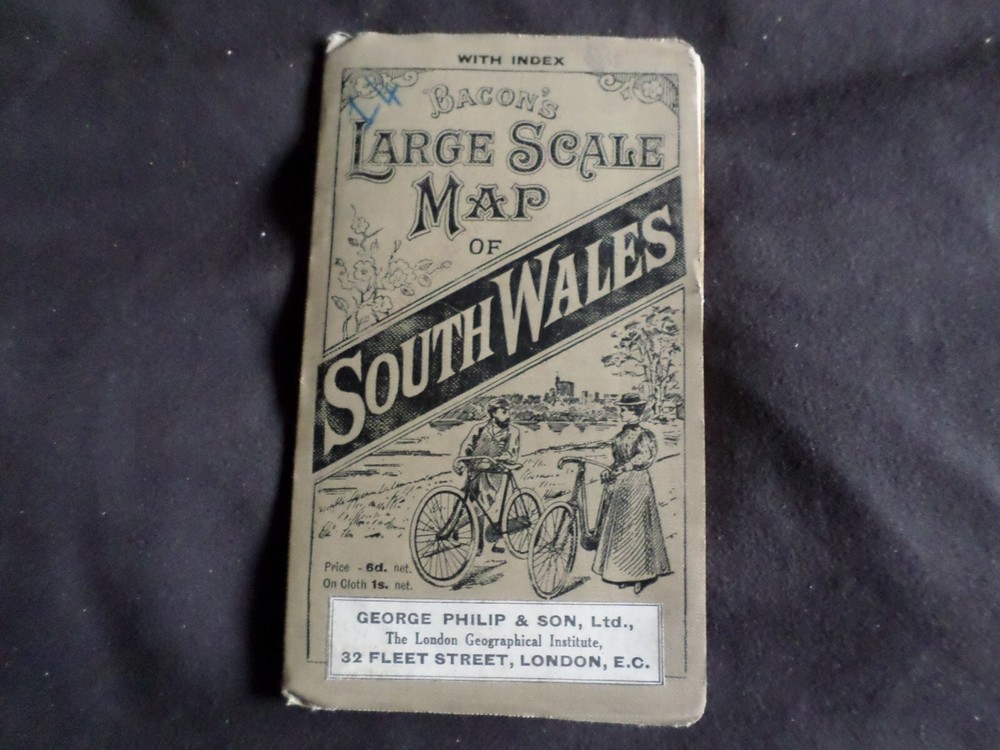 BACON’S LARGE SCALE MAP OF SOUTH WALES with INDEX – FOLD OUT MAP – GEORGE PHILIP