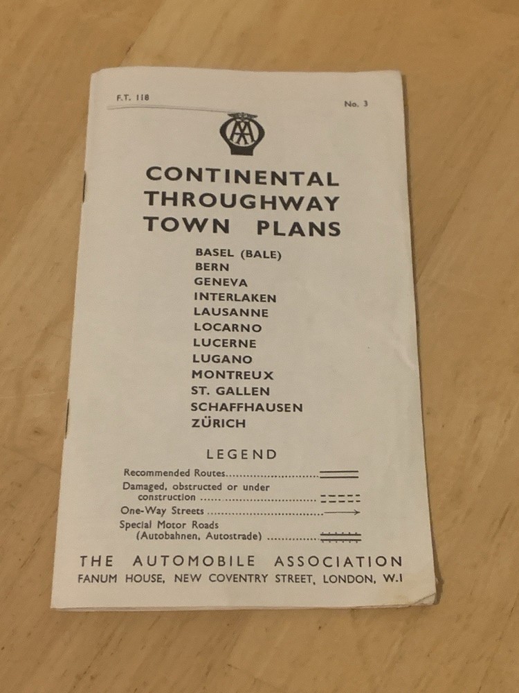 AA Continental Throughway Town Plans Basel Bern Geneva Zurich St Gallen Montreux
