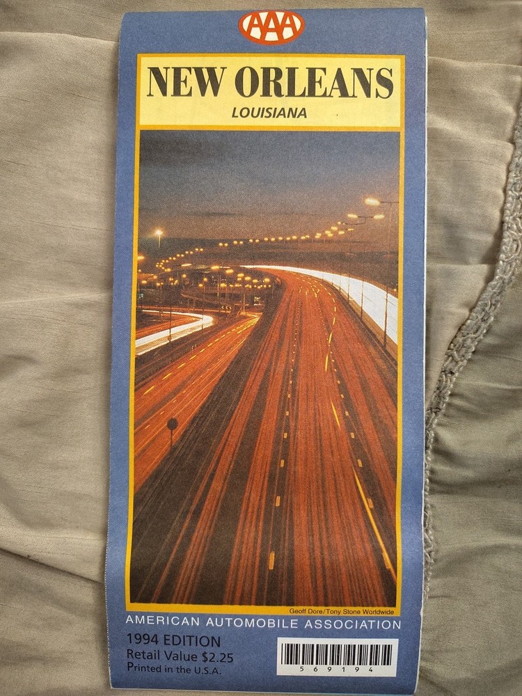 Large New Orleans AAA Fold-Out City Map, 68×98 cm, Street Index, 1994 Edition