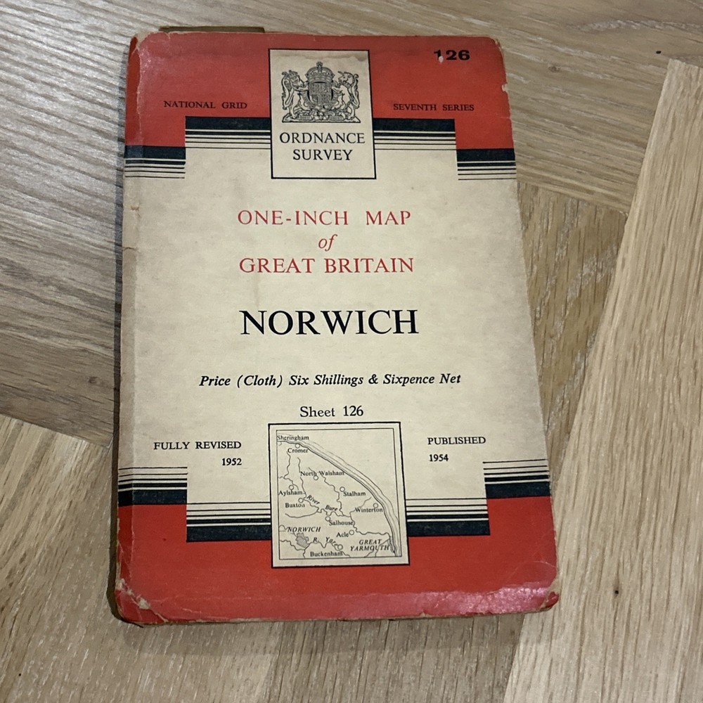 NORWICH Sheet 126 1954 CLOTH Seventh Series Ordnance Survey One Inch Map