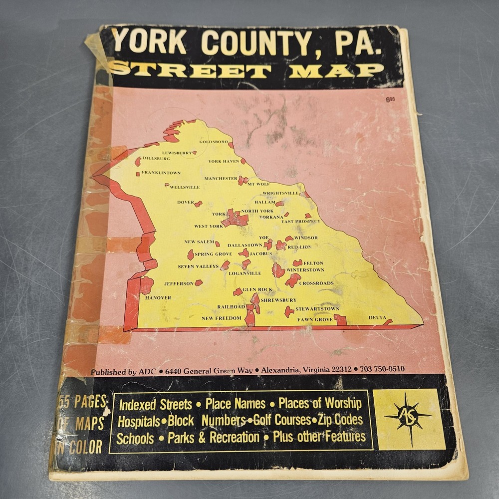 York County Pennsylvania Street Map ADC Of Alexandria 1980’s