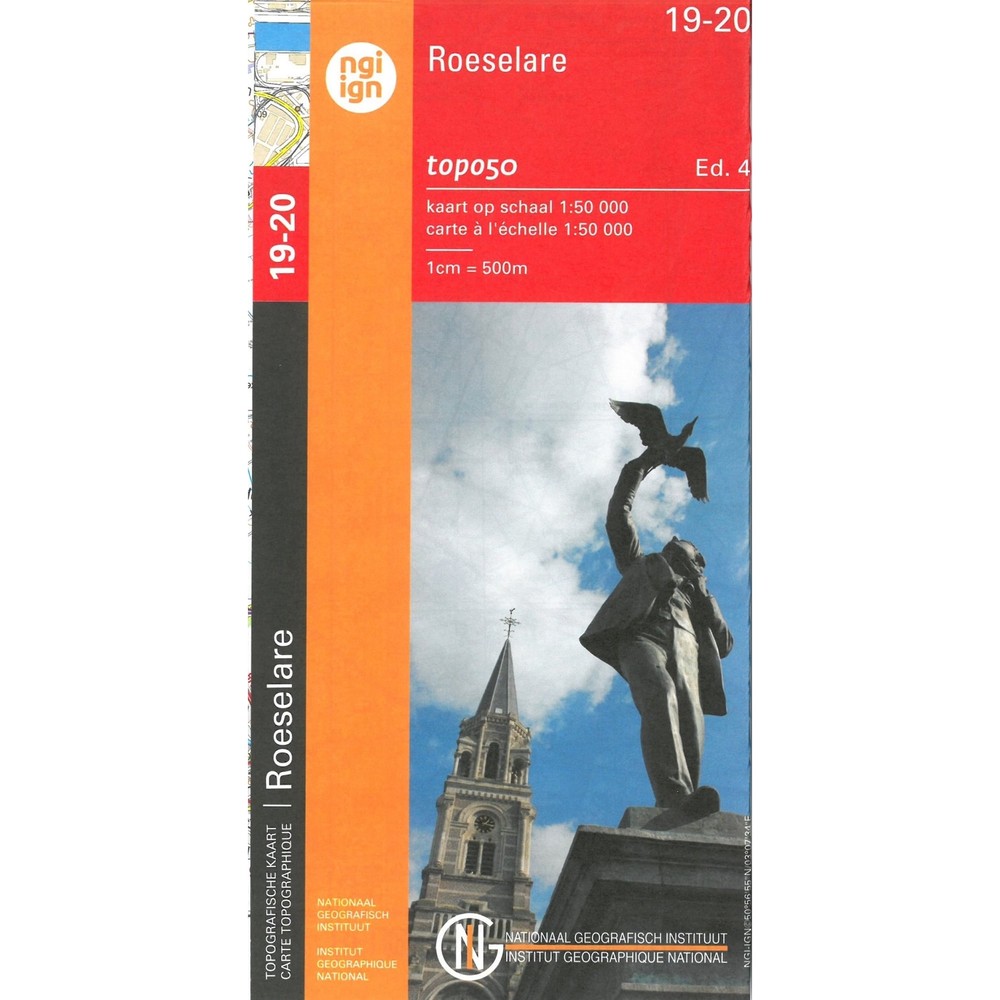 Belgium Roeselare IGN Topo map 19-20 Hiking Walking cycling Driving WW1 history