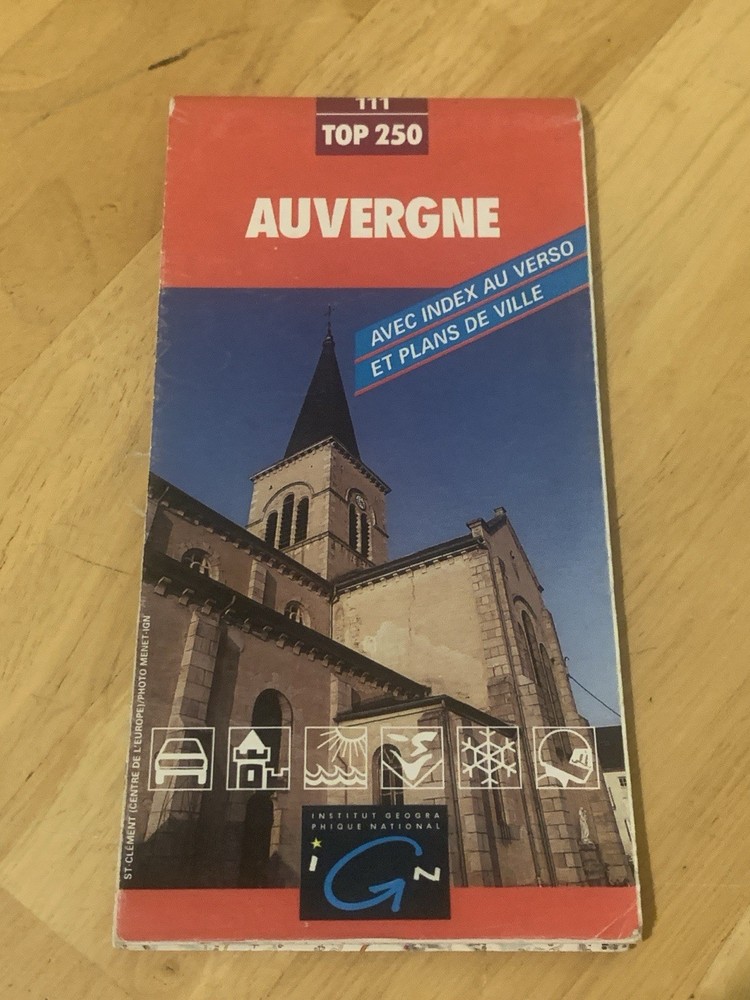 Vintage IGN Map Auvergne France Top 250 Regional Tourist Road Map Travel Guide