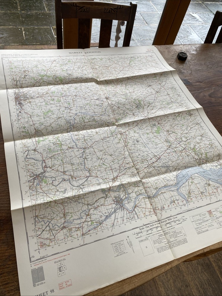 Vintage 1966 OS War Office Map Of Market Weighton, York, Goole & Humber Estuary