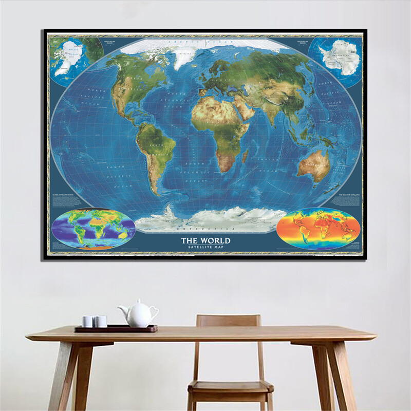 The World Satellite Map Geography Poster Print 36″*24″