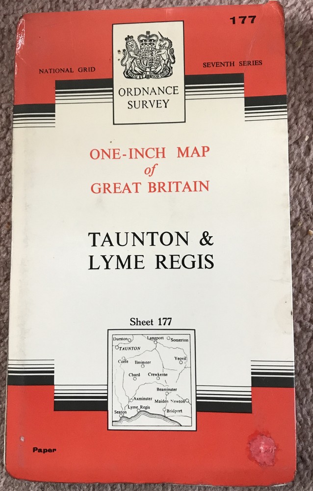 Taunton & Lyme Regis Ordnance Survey 1″ map Sheet 177 Paper 7th series 1965