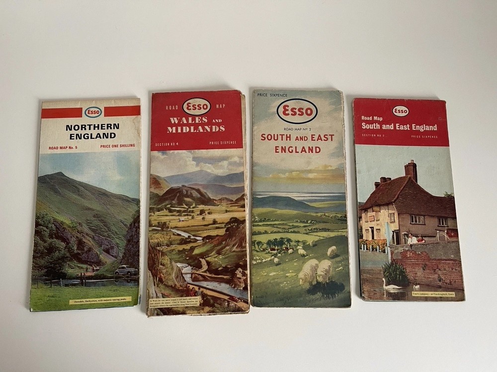 Esso England Road Maps x4 Folding Vintage 1960s 1970s