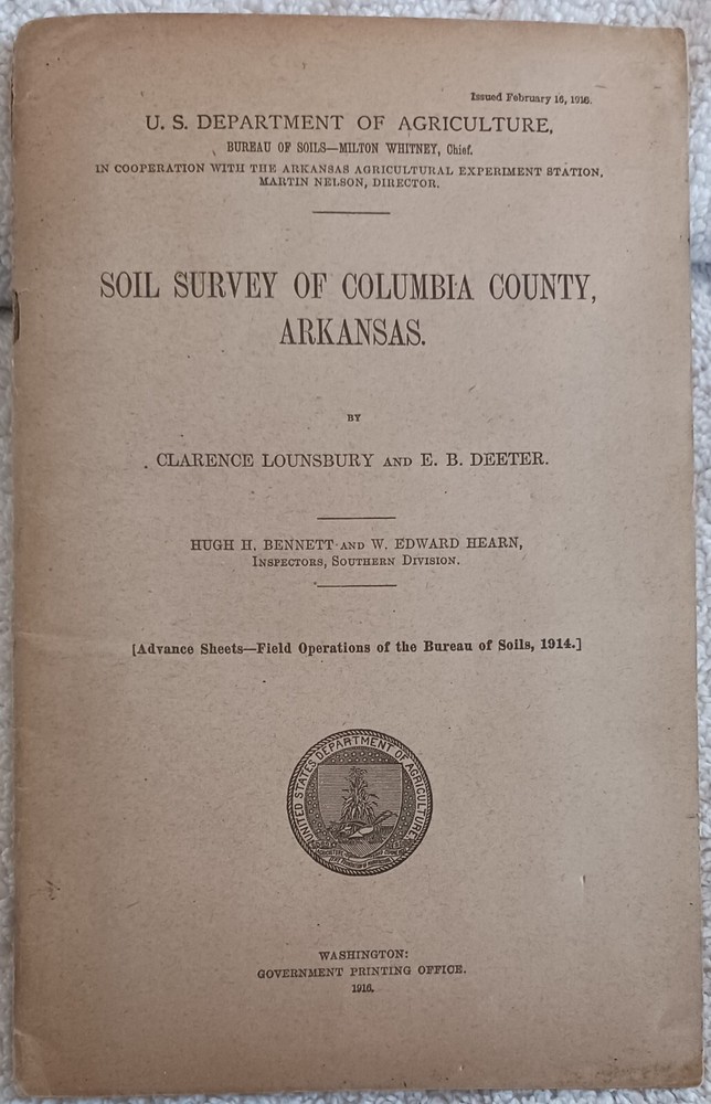 1916 Soil Survey Of Columbia County Arkansas Clarence Lounsebury & E B Deeter