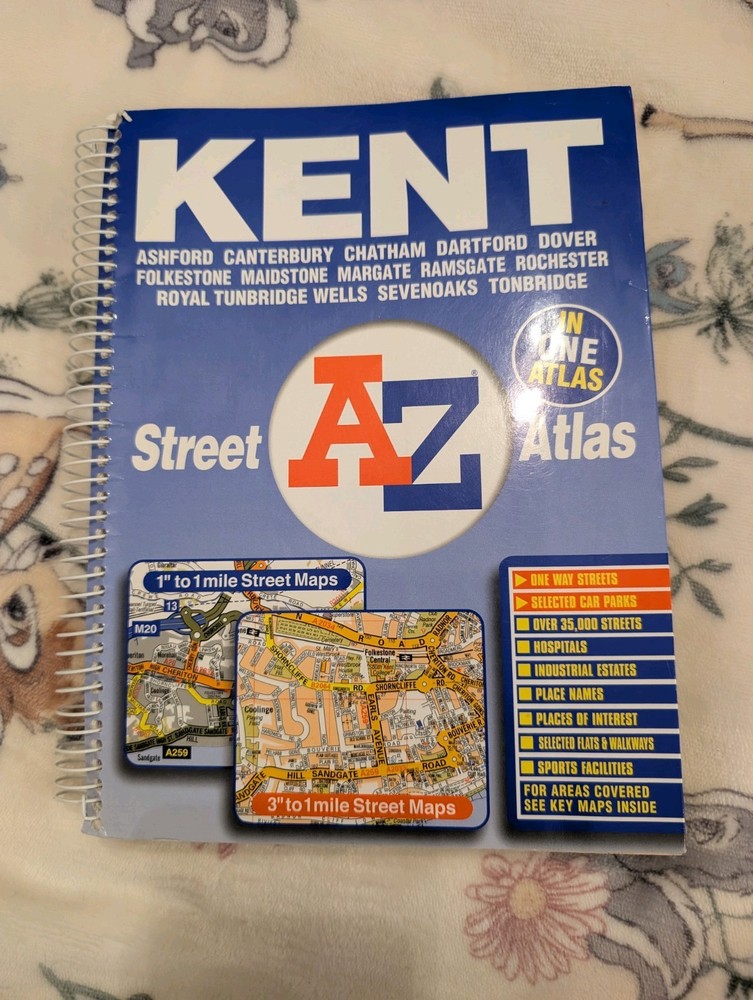 A-Z Kent Street Atlas Spiral Bound Map Book Ashford Canterbury Maidstone Dover