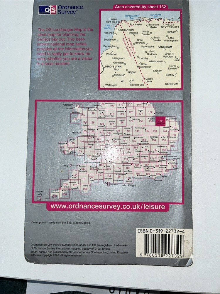 North West Norfolk/King’s Lynn/Fakenham OS 132 Landranger Sheet Map Folded