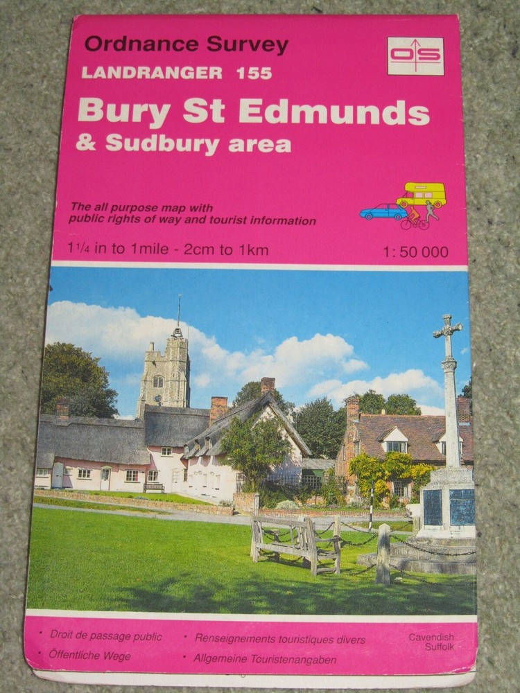 OS Ordnance Survey Landranger Map Sheet 155 Bury St Edmunds & Sudbury – 1994