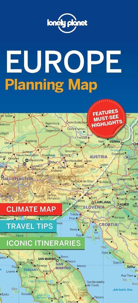 Lonely Planet Europe Planning Map: Easy-Fold, Full Colour Travel Map with Top At