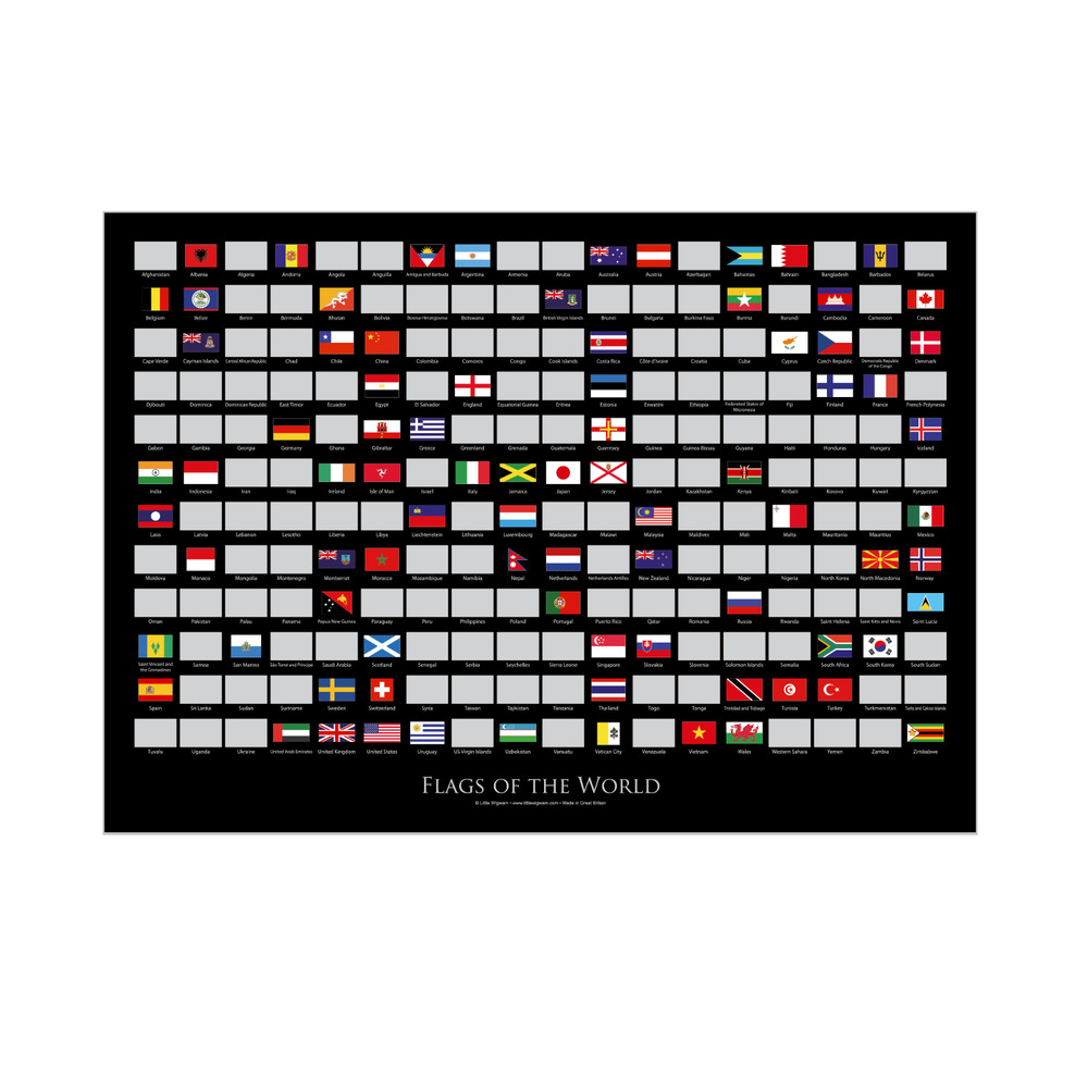 Scratch Off Flags Of The World A2 Size Poster Travel Map Gift – Black Landscape