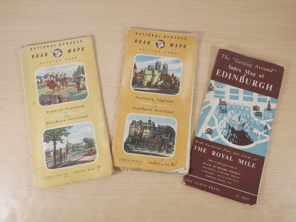 Vtg National Benzole Maps Scotland England Edinburgh Royal Mile Guide 1950s