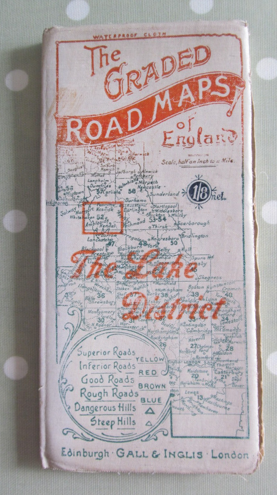 VINTAGE THE GRADED ROAD MAP THE LAKE DISTRICT GALL & INGLIS WATERPROOF CLOTH