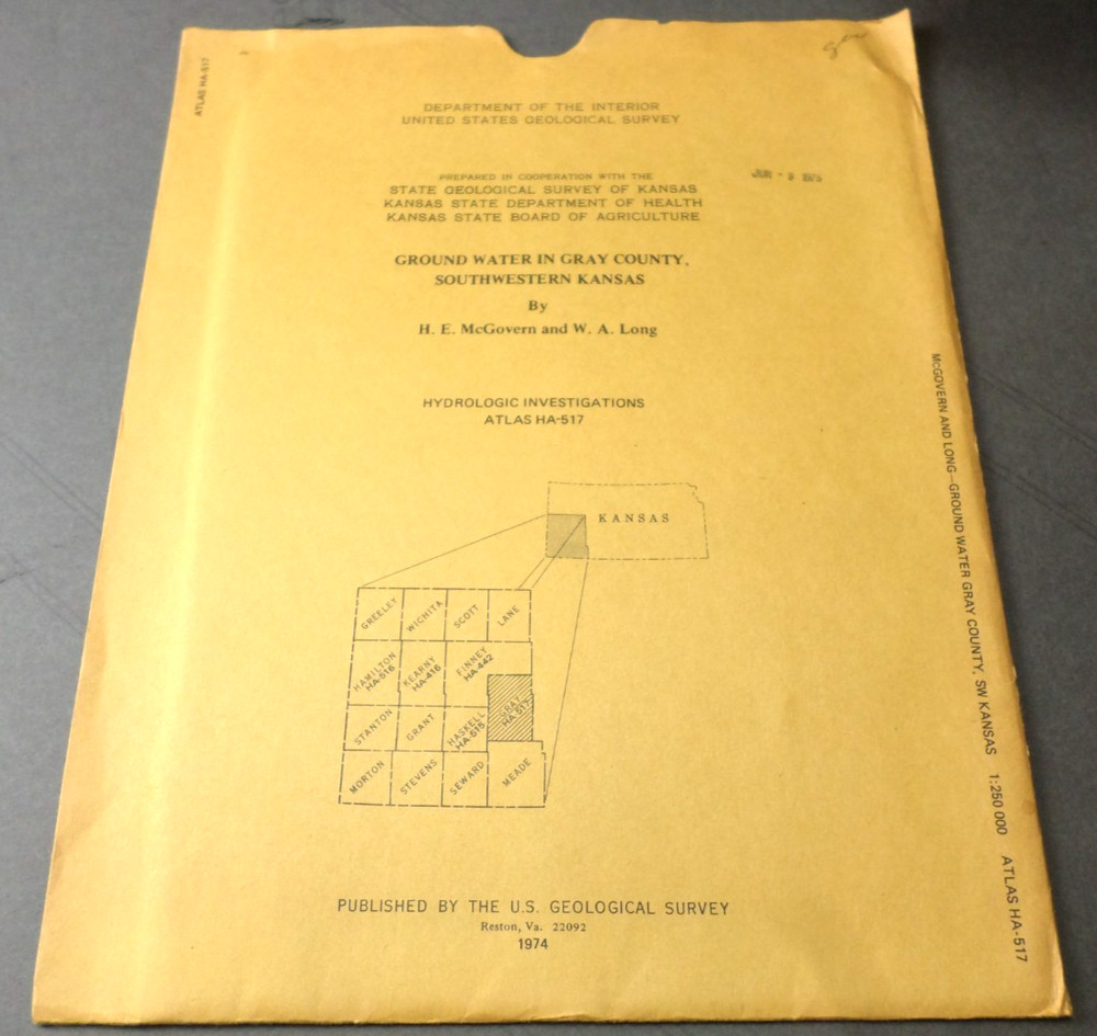 1974 USGS Ground Water in Gray County SW Kansas Hydrologic Atlas HA-517, 2 Maps
