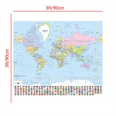 90x90cm 60x60cm Map of the World Map with Flags Poster Backdrop Print Wall Decor