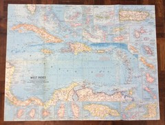Vintage Map Of The West Indies, National Geographic 1962