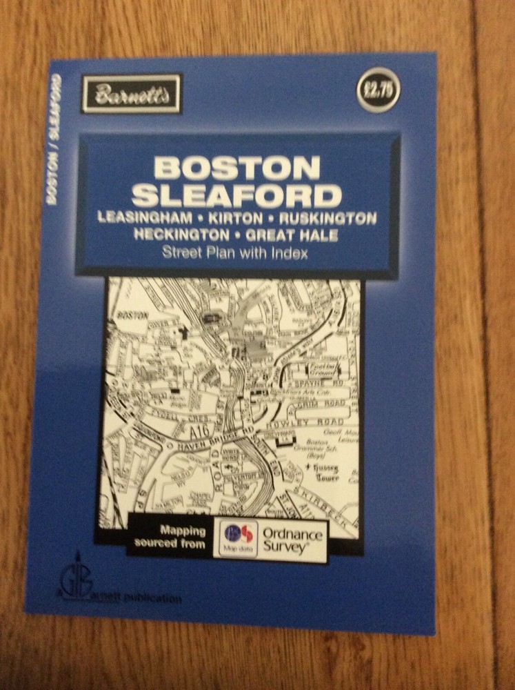 Boston Sleaford Leasingham fold out street map Black /White