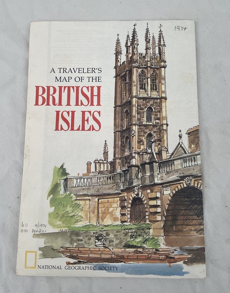 Vintage National Geographic A Traveler’s Map Of The British Isles April 1974