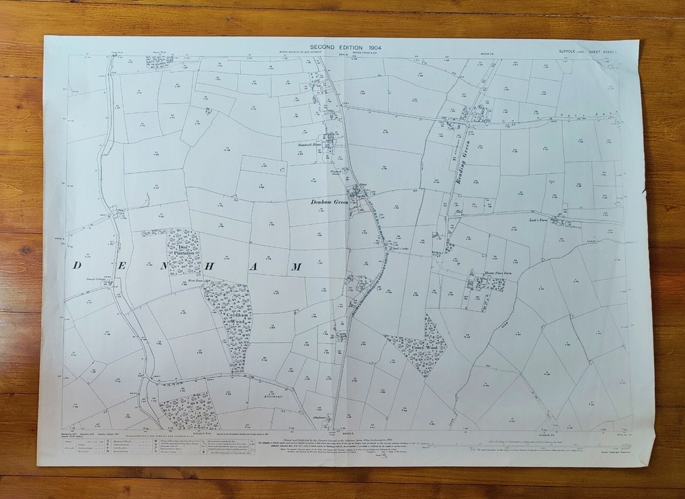 VINTAGE 1904 ORDNANCE SURVEY ROLLED MAP DENHAM 104CM X 74CM