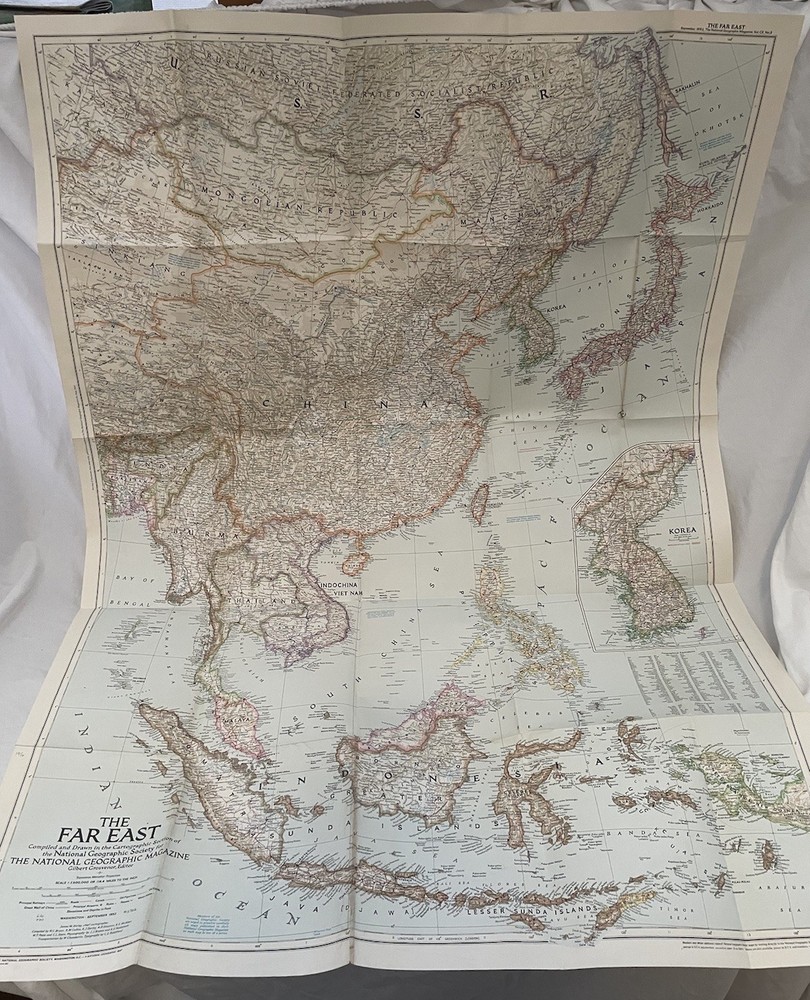 Vintage National Geographic Map The Far East September 1952