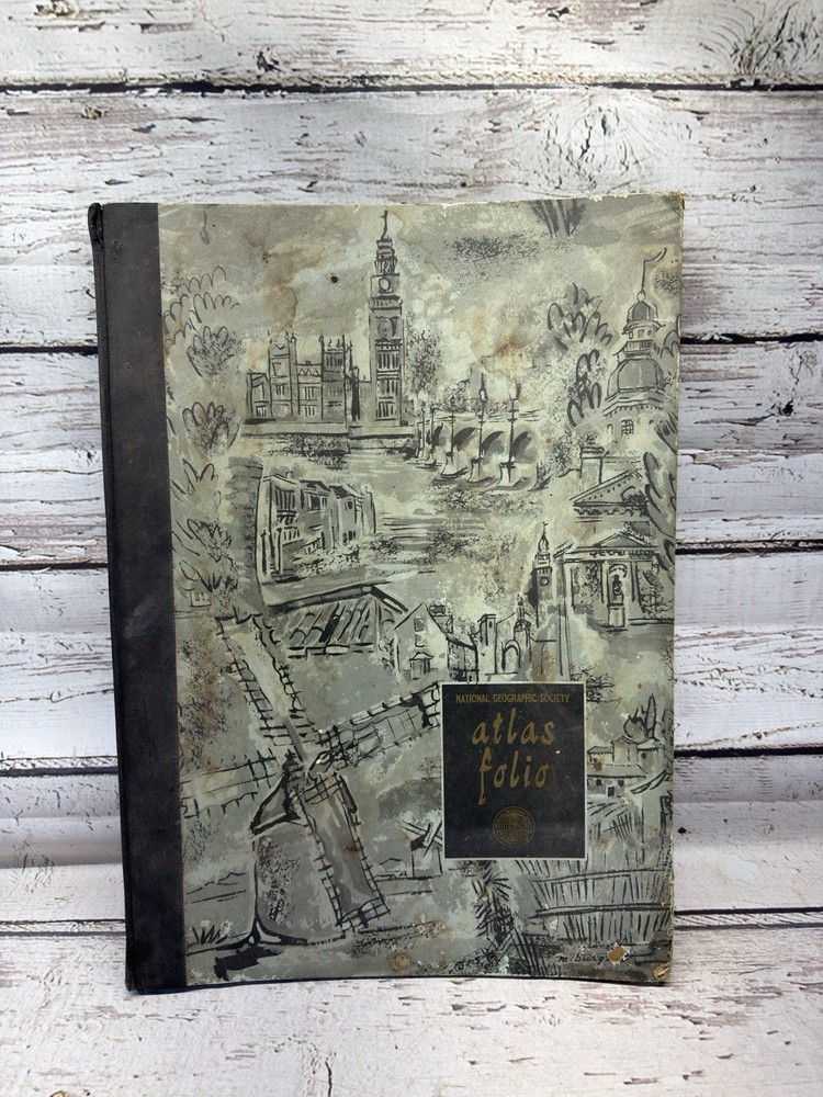 VTG National Geographic Society Atlas Folio 1958 LARGE Hardback Book World Maps