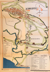 Agrigento, Sicily, fold out paper tourist map, 1960 vintage