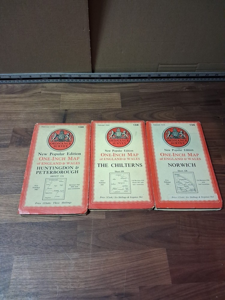3x Vintage OS One-Inch Maps