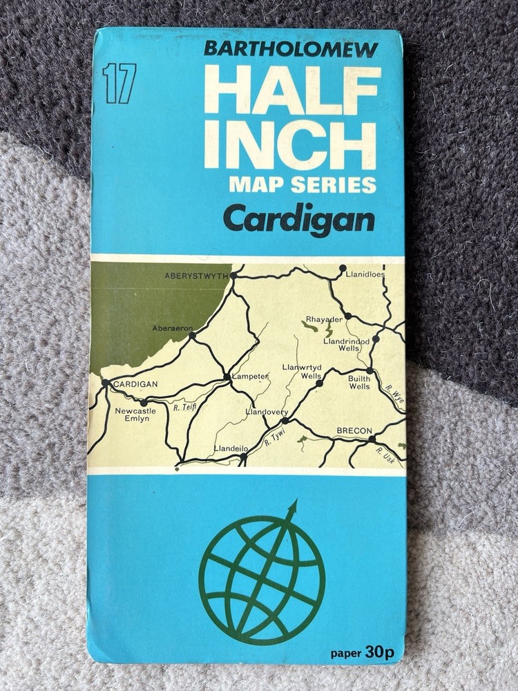 Bartholomew Map Cardigan Aberystwyth Wales Vintage 70s 1971 Paper ½” FreePost UK