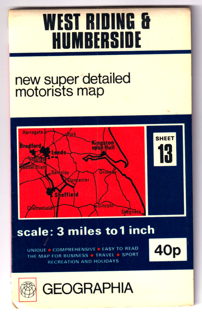 WEST RIDING & HUMBERSIDE – Geographia 3 miles to 1 inch map