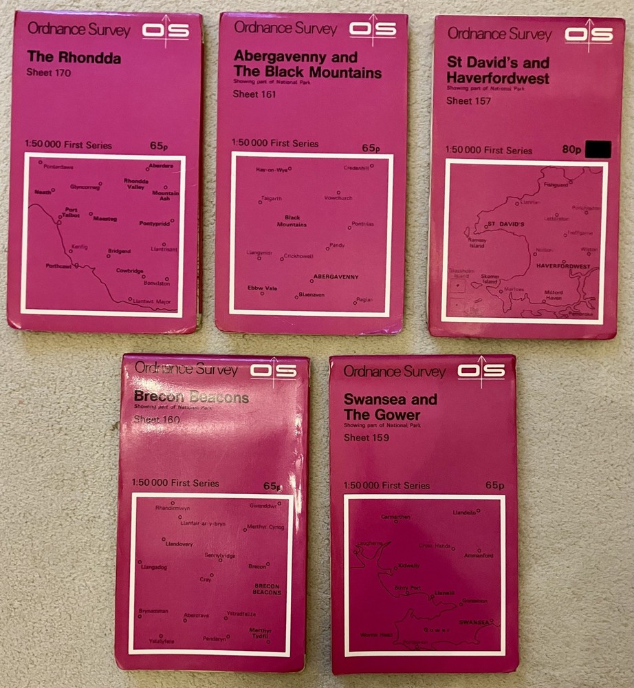 Five ORDNANCE SURVEY 1:50,000 First Series Maps from c1976 SOUTH WALES