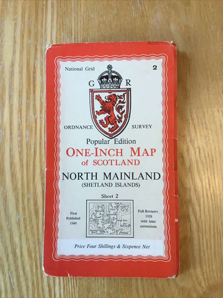1948 Ordnance Survey One Inch Popular Edn Map 2 Shetland Islands North Mainland