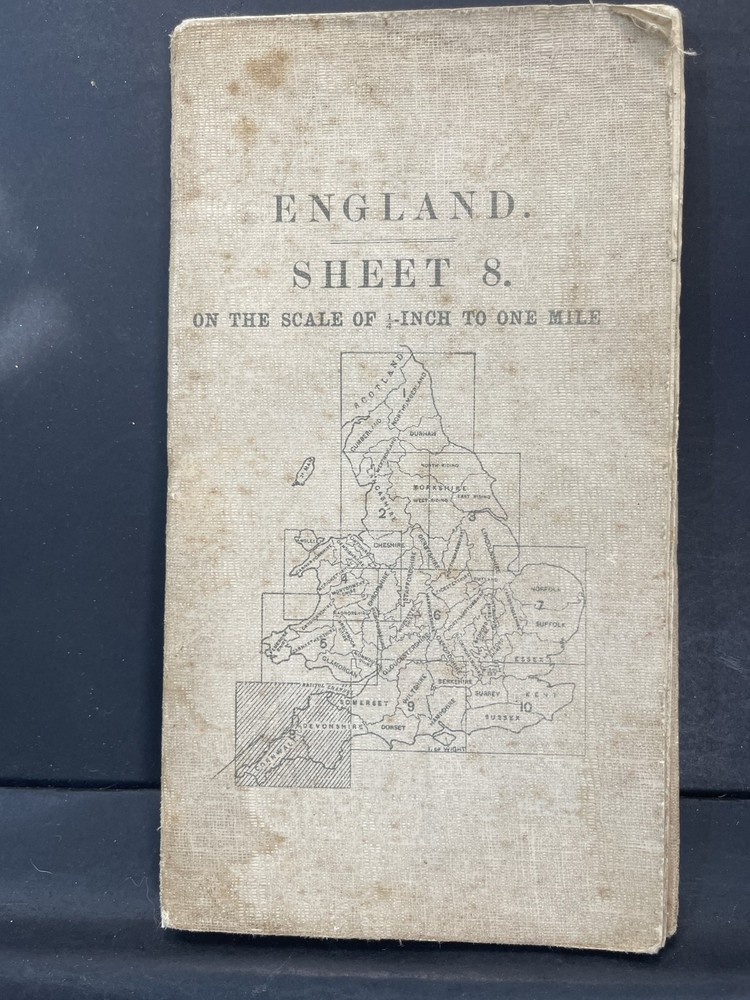 Vintage England Sheet 8 Ordnance Survey Map 1 Inch Scale Cloth Backed OS