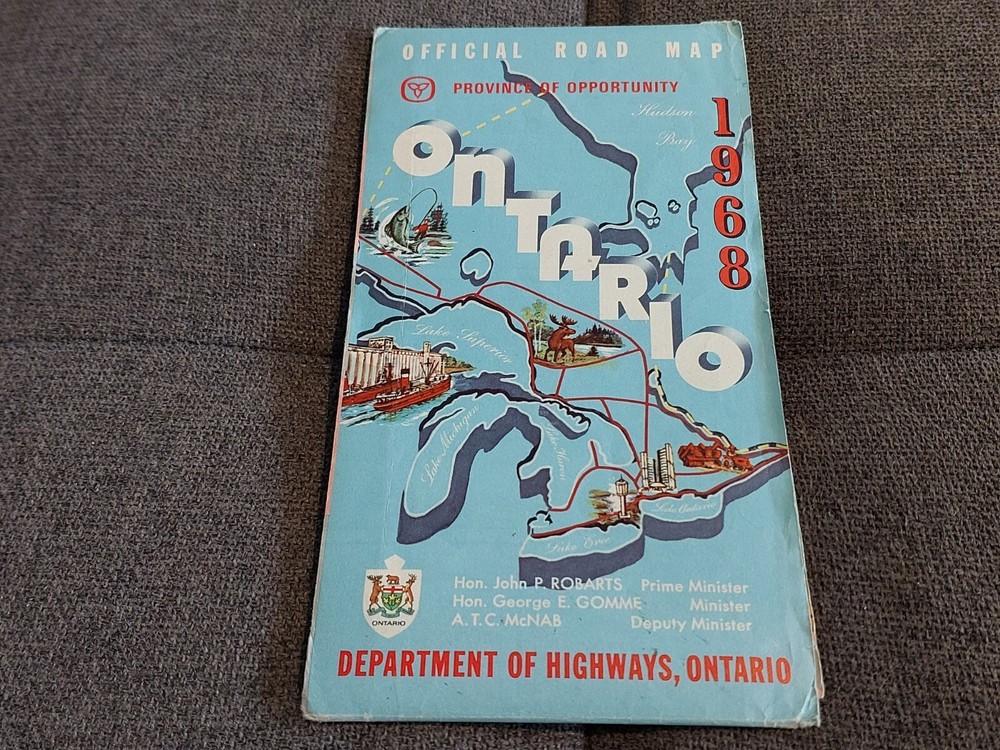 Ontario Canada Vintage Fold Out Paper Map 1968 Travel