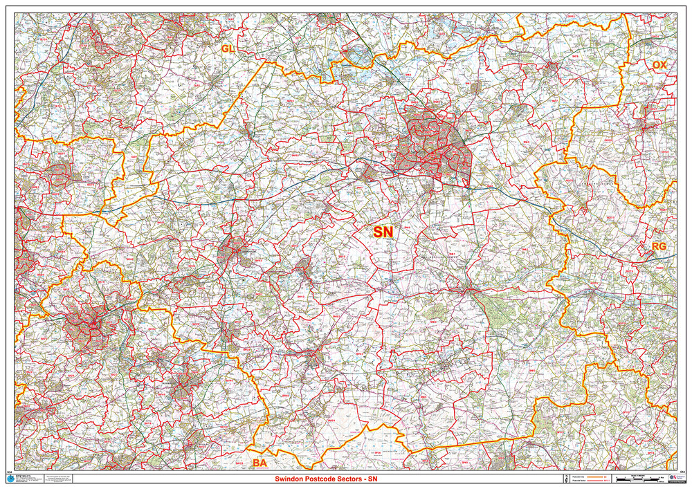 (G54) Map of Swindon SN Postcode Sectors, Poster of Swindon Postcodes