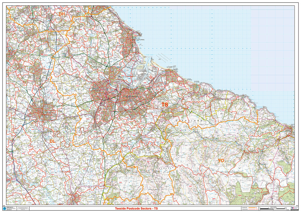 (G15) Map of Teesside TS Postcode Sectors, Poster of Teesside Postcodes