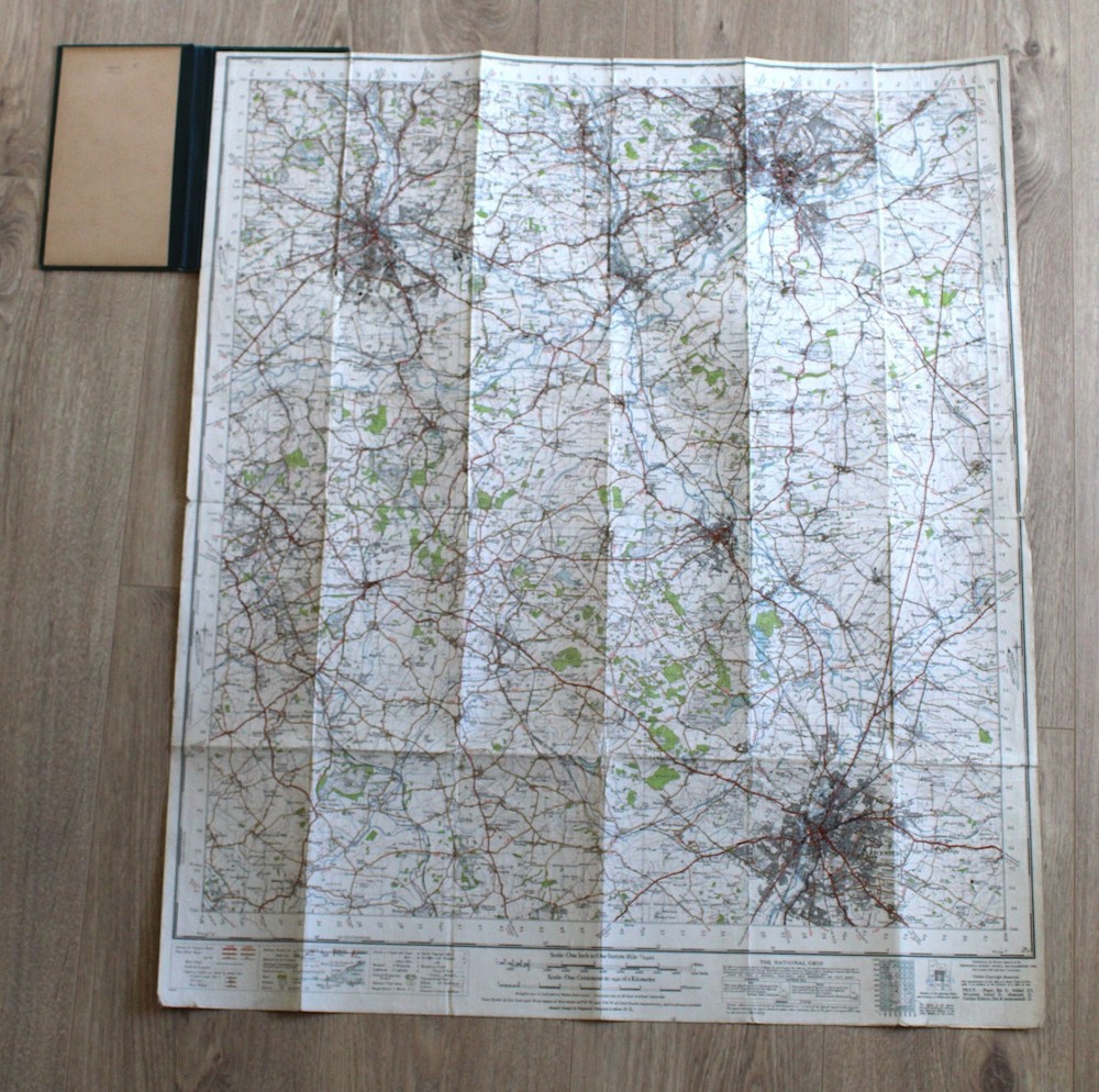 1946 Ordnance Survey Contoured Road Map Nottingham Derby Leicester Loughborough